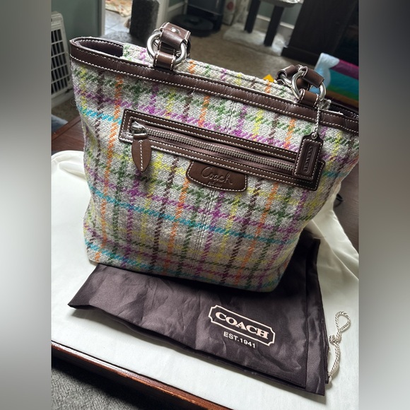 Coach Handbags - Coach Penelope Tattersall Gray Wool Tote w/dusty